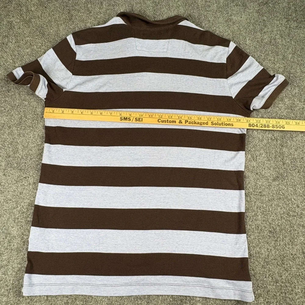 Banana Republic Lux‎ Rugby Stripe Polo Shirt Men L Brown Standard Fit Preppy Y2K